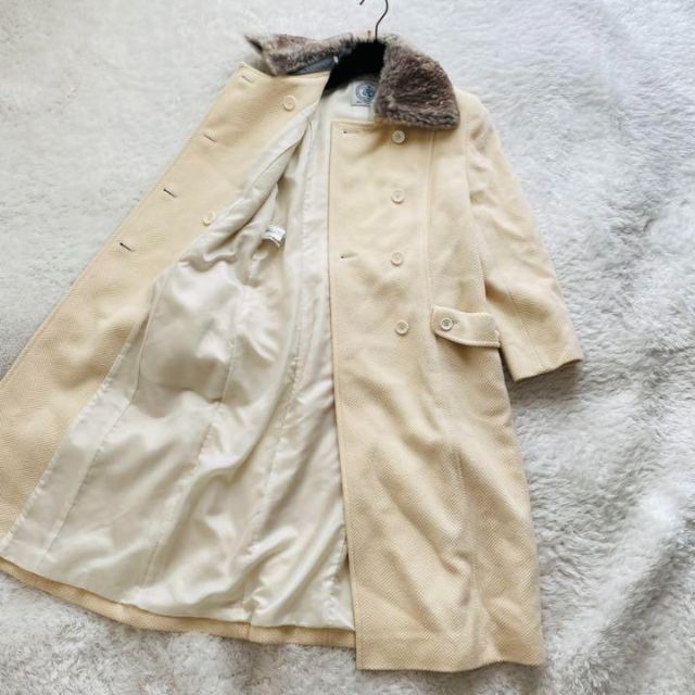 美品】J・PRESS アンゴラ混 ロングコート リアルファー アイボリー 9