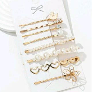 プレゼント用　8個セット　アクセサリー　パール　ビジュー　きらきら　白(ヘアピン)