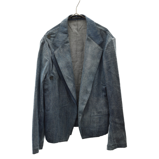 Yohji Yamamoto POUR HOMME ヨウジヤマモト プールオム 21SS 8OZ DENIM BELT JACKET バックプリントデニムライダースジャケット ブルー HD-J22-005