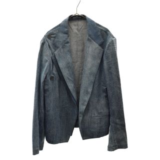 ヨウジヤマモト(Yohji Yamamoto)のYohji Yamamoto POUR HOMME ヨウジヤマモト プールオム 21SS 8OZ DENIM BELT JACKET バックプリントデニムライダースジャケット ブルー HD-J22-005(Gジャン/デニムジャケット)