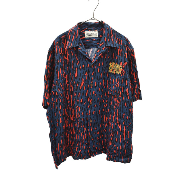 475センチ袖丈WACKO MARIA ワコマリア ×MR.BROTHERS CUT CLUB HAWAIIAN S/S SHIRT ミスターブラザーズカットクラブ ハワイアン半袖シャツ ネイビー