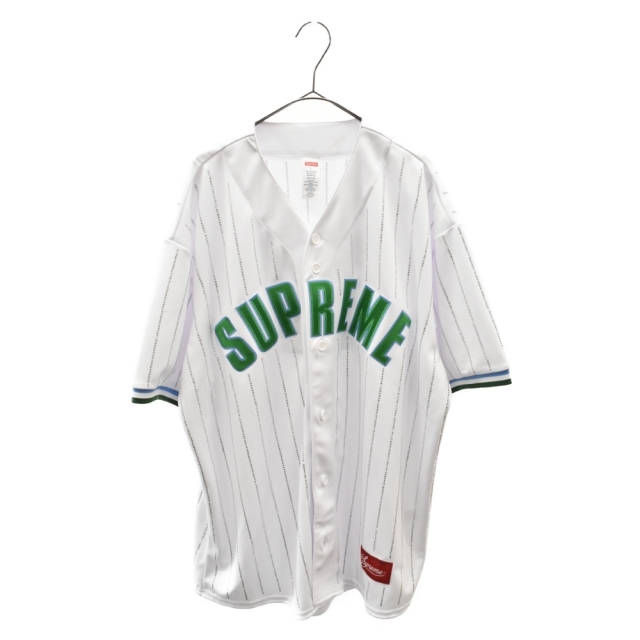 SUPREME シュプリーム 22SS Rhinestone Stripe Baseball Jersey ラインストーンベースボールシャツ　ホワイト/グリーン