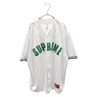 シュプリーム(Supreme)のSUPREME シュプリーム 22SS Rhinestone Stripe Baseball Jersey ラインストーンベースボールシャツ　ホワイト/グリーン(シャツ)