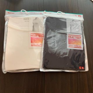 ユニクロ(UNIQLO)のユニクロ ヒートテック クルーネックT （長袖）XS ネイビー / オフホワイト(アンダーシャツ/防寒インナー)