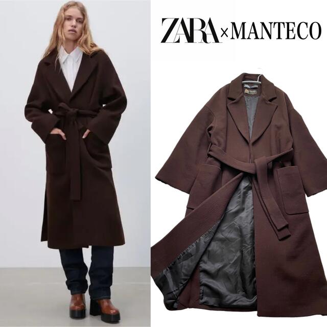 美品 高級 ZARA ザラ ロングコート MANTECO生地 イタリア L-