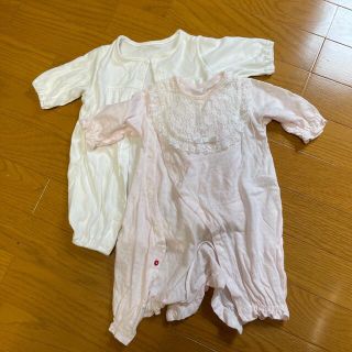 女の子50-60cm. 2枚セットpink/white(ロンパース)