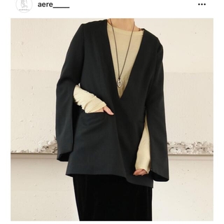 トゥデイフル(TODAYFUL)のaere zip sleeve pullover jacket ブラック(ノーカラージャケット)