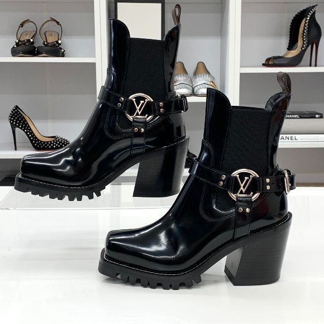 LOUIS VUITTON - 4374 ヴィトン レザー LV金具 ベルト サイドゴア