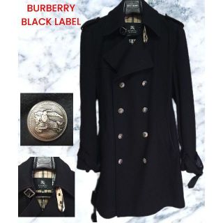 バーバリーブラックレーベル(BURBERRY BLACK LABEL)の美品バーバリーブラックレーベル　ナポレオン　ロングコート銀ノバチェック　カシミア(トレンチコート)