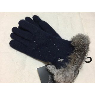 ランバンコレクション(LANVIN COLLECTION)の138新品LANVIN COLLECTION ラビットファーアンゴラ手袋ネイビー(手袋)