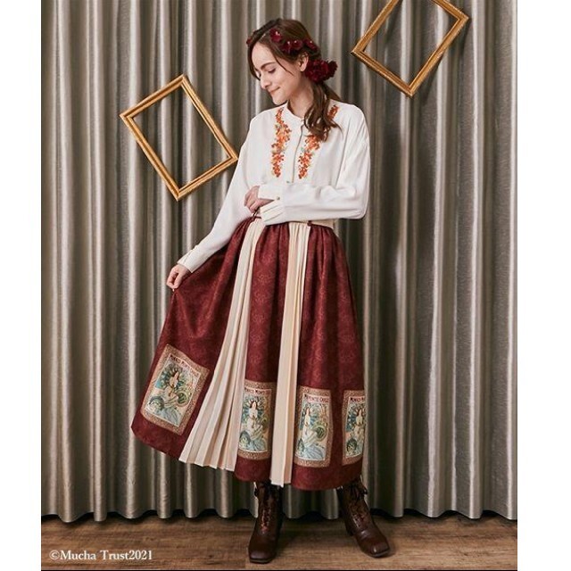 axes femme - 【新品】axes ミュシャ／プリントスカート(ワイン)