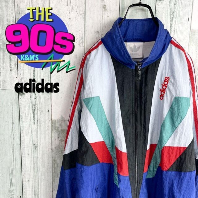 80's adidas アディダス　ロゴ刺繍　白タグ　ナイロンジャケット90s_km