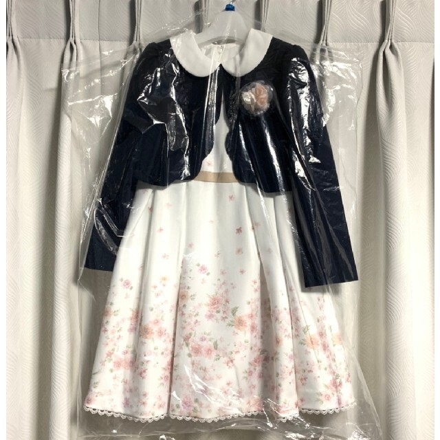 キッズ服女の子用(90cm~)新品未使用☆プティマイン☆花柄ワンピース&スカラップジャケットセット