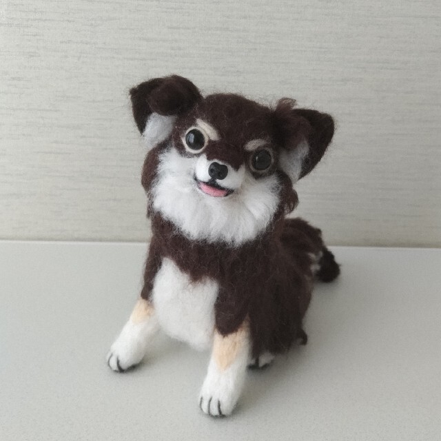 羊毛フェルト　犬チワワ　チョコタン　ハンドメイド