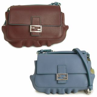 フェンディ FENDI バゲットチェーンミディ 8BR793 Wチェーンバッグ 斜め掛け カバン ショルダーバッグ キャンバス/レザー レッド 美品