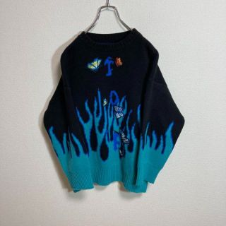 デザイン　Art アート　ニット セーター　蝶々　刺繍　ファイヤー　fire(ニット/セーター)