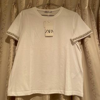 ザラ(ZARA)のZARA ザラ　袖ビジューTシャツ(Tシャツ(半袖/袖なし))