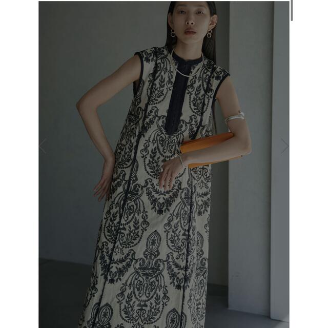 ワンピースDAMASK EMBROIDERY LINEN DRESS アメリヴィンテージ