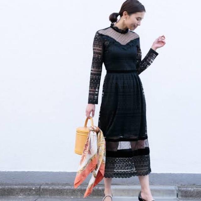 36㎝身幅LACEY ASSORT DRESS ameri アメリブラックレースワンピース