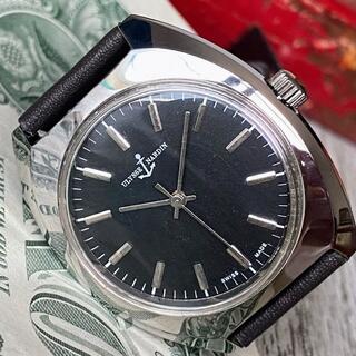 【紳士的】ユリスナルダン ブラック メンズ腕時計 手巻き ヴィンテージ (腕時計(アナログ))