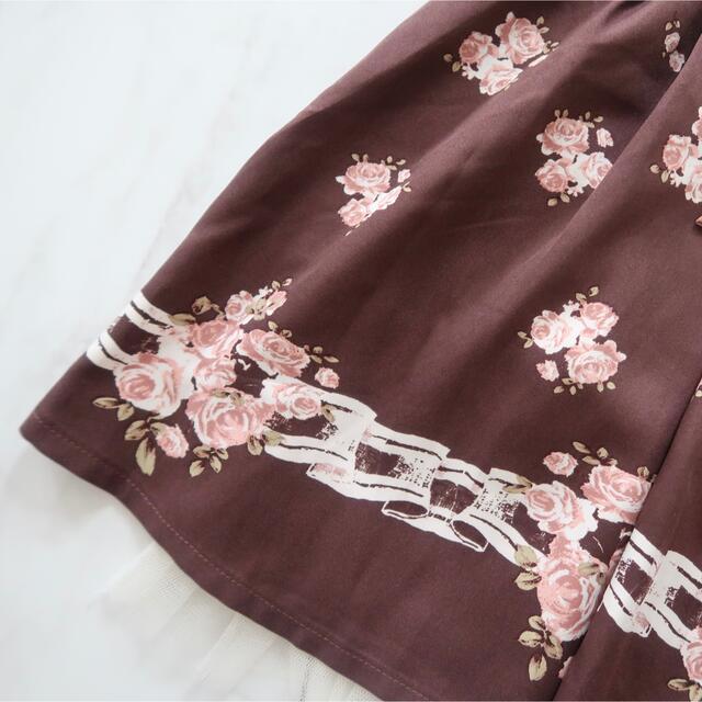 Ank Rouge(アンクルージュ)のアンクルージュ 花柄 バラ柄 スカート ブラウン リボン レディースのスカート(ミニスカート)の商品写真