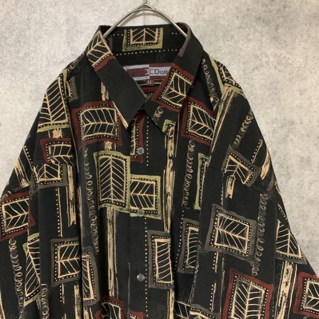 70％OFF】 90s vintage 柄シャツ 長袖 メンズ LL ポリ 古着 個性派 F3