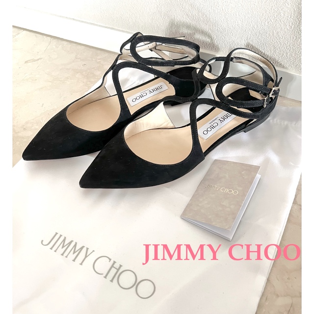 新品 JIMMY CHOO ジミーチュウ フラット パンプス ストラップ 黒