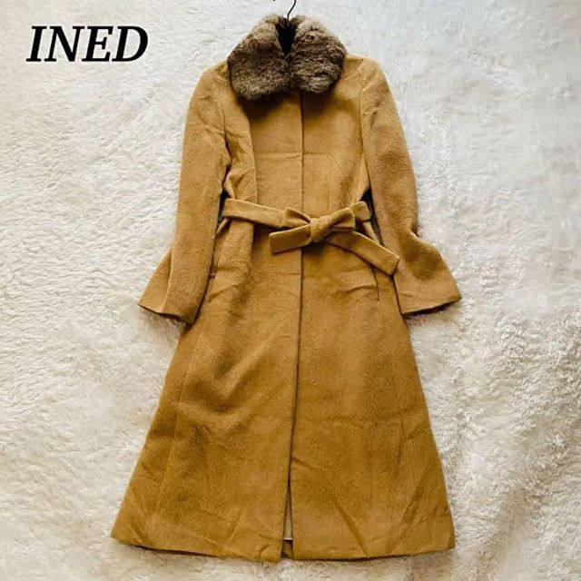 INED - 【美品】INED アンゴラ混 ベルテッドコート ロング ラビット