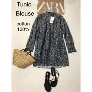 ザラ(ZARA)の匿名配送　新品　ZARA ポプリン　コットン　100% チュニック　ワンピース(ひざ丈ワンピース)