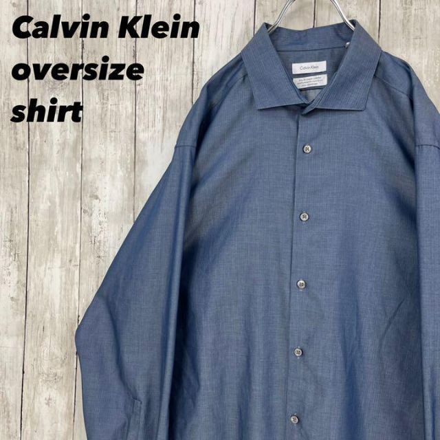 Calvin Klein(カルバンクライン)のCalvin Klein カルバンクライン　ワイドスプレッドへリンボンシャツXL メンズのトップス(シャツ)の商品写真