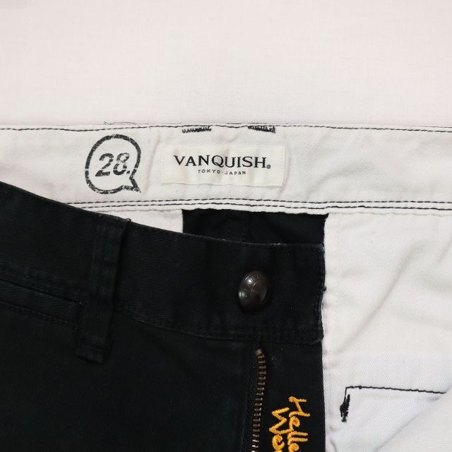 VANQUISH(ヴァンキッシュ)のヴァンキッシュ ストレッチパンツ チノパン ブラック ロゴ刺繍 サイズ28 メンズのパンツ(チノパン)の商品写真