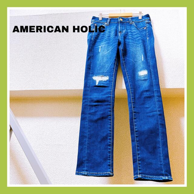 AMERICAN HOLIC(アメリカンホリック)の【美品】AMERICAN HOLIC スキニーパンツ デニム ジーンズ ダメージ レディースのパンツ(デニム/ジーンズ)の商品写真