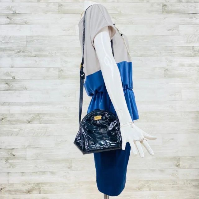 デプレ バイカラーフリルひざ丈ワンピース M グレー×青×紺 ストレッチ ...