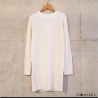 トゥデイフル(TODAYFUL)のTODAYFUL ワッフルニットワンピース ワッフル 無地 白 ホワイト 春(ニット/セーター)