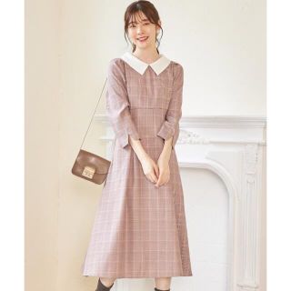 トッコ(tocco)のtocco 襟付きウエストりぼんタック入りグレンチェックワンピース(ロングワンピース/マキシワンピース)