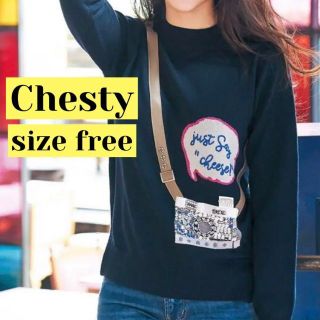 チェスティ(Chesty)のChesty　カメラモチーフニット　ビジュー付き　ネイビー　フリーサイズ(ニット/セーター)