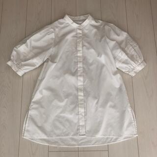 ジーユー(GU)のGU バンドカラーボリュームスリーブシャツ(5分袖) Sサイズ(シャツ/ブラウス(半袖/袖なし))