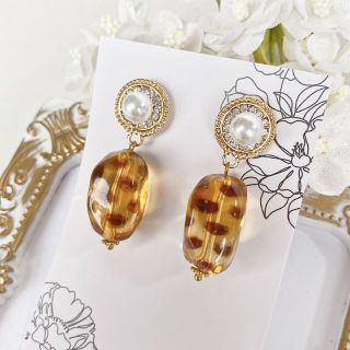 秋到来・パールとヒョウ柄ピアス(ピアス)