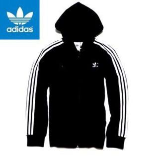 希少❣️adidas ソリッドカラー大きなポケットフード付きジャケット L 黒