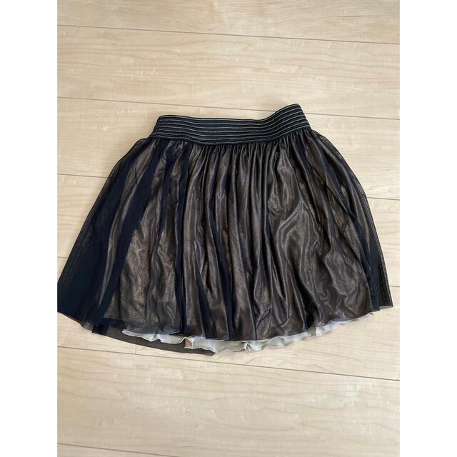 しまむら(シマムラ)のスカート　ミニスカート　オーガンジー　サテン　M  黒　ブラック　ゴールド  レディースのスカート(ミニスカート)の商品写真