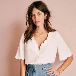 ロンハーマン(Ron Herman)のsezane セザンヌレア人気Vネック スカラップ ブラウス 34 完売品(シャツ/ブラウス(長袖/七分))