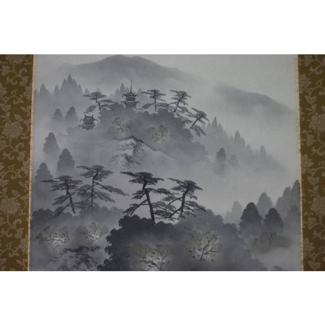 真作】井元荻浦/山峡佳趣図/滝山水/掛軸☆宝船☆R‐883 J-