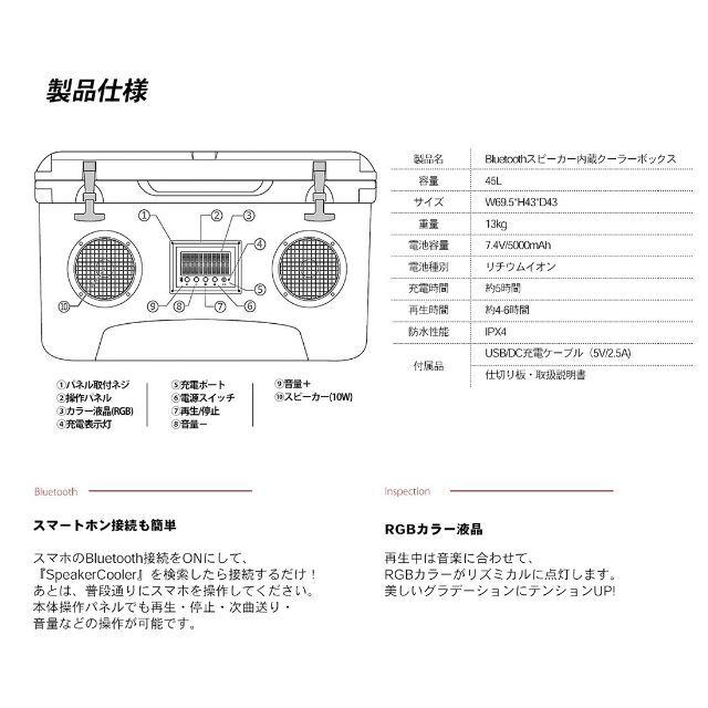 SUNGA Bluetooth スピーカークーラーボックス 45L ブラック スポーツ/アウトドアのフィッシング(その他)の商品写真