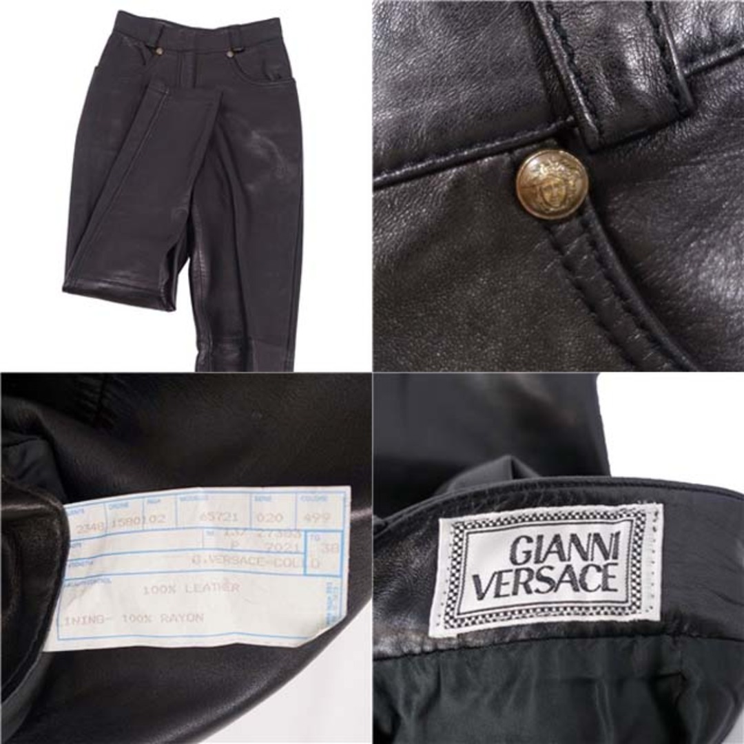 Gianni Versace(ジャンニヴェルサーチ)のVintage ジャンニヴェルサーチ レザーパンツ メデューサ 裾ジップ 38 レディースのパンツ(その他)の商品写真