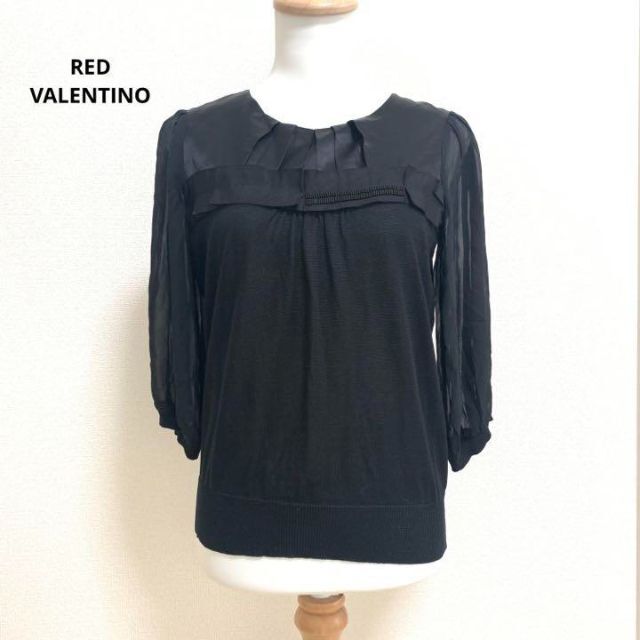 VALENTINO(ヴァレンティノ)のレッドヴァレンティノ　シルク　ドッキング　ビジュー　トップス　ブラウス　ブラック レディースのトップス(ニット/セーター)の商品写真