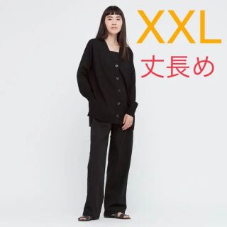 ユニクロ(UNIQLO)のリネンブレンドタックワイドパンツ　ベージュ　XXL 丈長め(カジュアルパンツ)