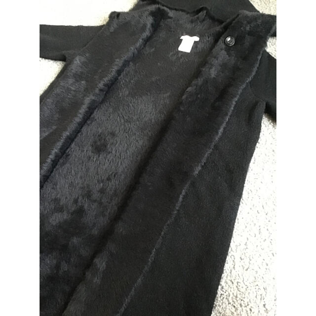 ニットジャケットコート　リバーシブル　フェイクファー　ロングカーディガン　黒　M レディースのジャケット/アウター(ニットコート)の商品写真