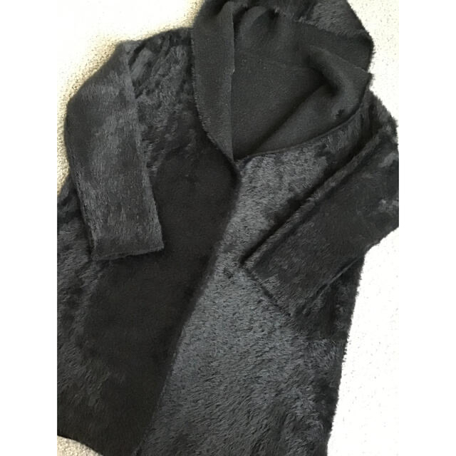 ニットジャケットコート　リバーシブル　フェイクファー　ロングカーディガン　黒　M レディースのジャケット/アウター(ニットコート)の商品写真