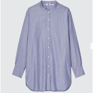 ユニクロ(UNIQLO)のUNIQLO コットンツイルストライプスタンドカラーロングシャツ(シャツ/ブラウス(長袖/七分))