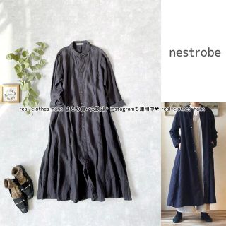 ネストローブ(nest Robe)の2242 リネン切替フレアシャツワンピース　マキシ丈　麻　シャツワンピ　黒(ロングワンピース/マキシワンピース)